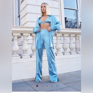 PLT PRETTYLITTLETHING NWT pale blue wide leg split hem pants